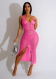 Knitting Halter Backless High Slit Sexy Dresses TR-1264