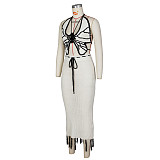 Knitted Crochet Butterfly Top Fringe Tassel Skirt Sets ZS-0285