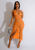Knitting Halter Backless High Slit Sexy Dresses TR-1264