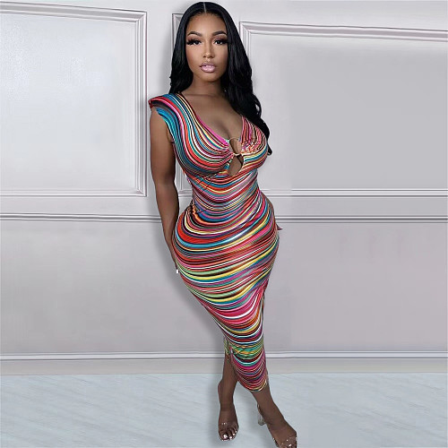 Digital Printed Sleeveless Skinny Sexy Dresses ORY-5253