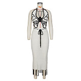 Knitted Crochet Butterfly Top Fringe Tassel Skirt Sets ZS-0285