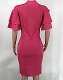 Solid Color Ruffle Short Sleeve Bodycon Dress XMY-9423