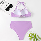 Solid Color High Waist Push Up Bikinis Swimsuit TL2331