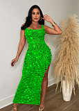 Sexy Knitted Crochet Sequin High Slit Maxi Dresses TR-1265