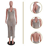 Knitting Halter Backless High Slit Sexy Dresses TR-1264