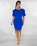 Solid Color Ruffle Short Sleeve Bodycon Dress XMY-9423