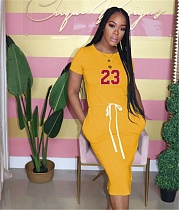 Basic Short Sleeve Lace Up Casual Tshirt Dresses OQ-0169