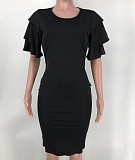 Solid Color Ruffle Short Sleeve Bodycon Dress XMY-9423