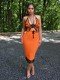 Knitted Crochet Butterfly Top Fringe Tassel Skirt Sets ZS-0285