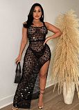 Sexy Knitted Crochet Sequin High Slit Maxi Dresses TR-1265