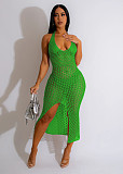 Knitting Halter Backless High Slit Sexy Dresses TR-1264
