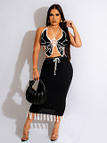 Knitted Crochet Butterfly Top Fringe Tassel Skirt Sets ZS-0285