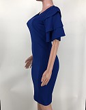 Solid Color Ruffle Short Sleeve Bodycon Dress XMY-9423
