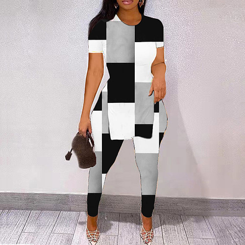 Side Slit Short Sleeve T Shirts Leggings 2 Piece Set SHD-9614