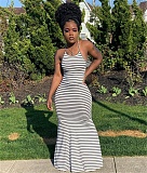 Stripe Print Backless Bandage Maxi Dresses XMY-9243