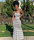 Stripe Print Backless Bandage Maxi Dresses XMY-9243