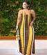 Summer Striped Print Spaghetti Strap Maxi Dresses SH-390534