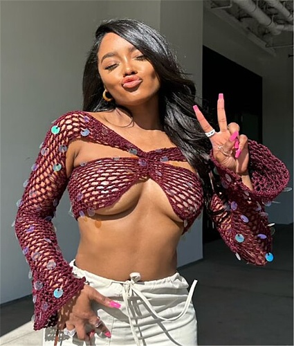 Sequin Knitting Sexy Cut Out Long Sleeve Crop Tops CN-0287