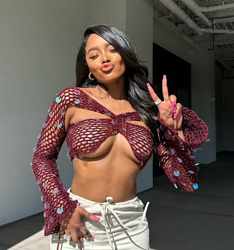 Sequin Knitting Sexy Cut Out Long Sleeve Crop Tops CN-0287