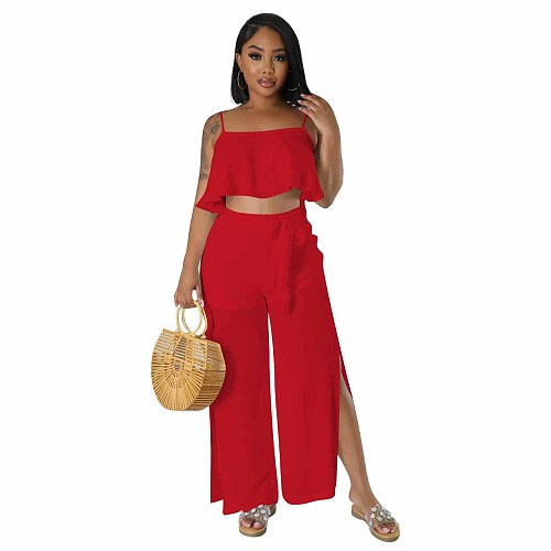 Chiffon Patch Camisole Loose Split Pants 2 Piece Set YD-8719-H3