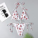 Halter Lace Up Swimsuit Polka Dot Triangle Bikini Sets F21