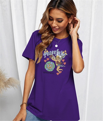 Cotton Short Sleeve O Neck Loose Tee Shirts SD-30513