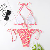 Halter Lace Up Swimsuit Polka Dot Triangle Bikini Sets F21