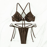 Backless Bandage Solid Swimwear Thong Bikini Set M3040