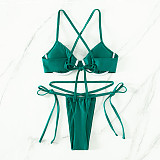 Backless Bandage Solid Swimwear Thong Bikini Set M3040