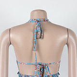 Floral Print Deep V Halter Backless Bandage Dress FSX-388