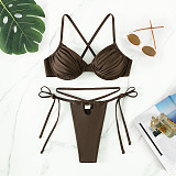Backless Bandage Solid Swimwear Thong Bikini Set M3040
