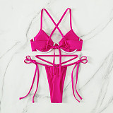 Backless Bandage Solid Swimwear Thong Bikini Set M3040