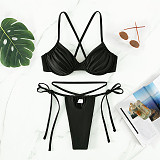 Backless Bandage Solid Swimwear Thong Bikini Set M3040