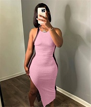 Mesh Patchwork Sleeveless Side Slit Maxi Dresses NIYA-8146