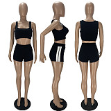 Workout Cropped Tank Tops Biker Shorts 2 Piece Set XY-9306