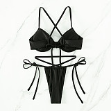 Backless Bandage Solid Swimwear Thong Bikini Set M3040
