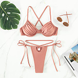 Backless Bandage Solid Swimwear Thong Bikini Set M3040