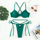 Backless Bandage Solid Swimwear Thong Bikini Set M3040