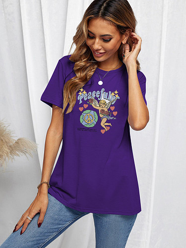 Cotton Short Sleeve O Neck Loose Tee Shirts SD-30513