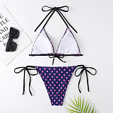 Halter Lace Up Swimsuit Polka Dot Triangle Bikini Sets F21