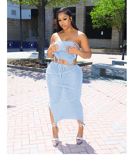 Sexy Knitted Backless Bandage Two Piece Skirt Sets XT-8170