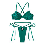 Backless Bandage Solid Swimwear Thong Bikini Set M3040