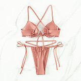 Backless Bandage Solid Swimwear Thong Bikini Set M3040