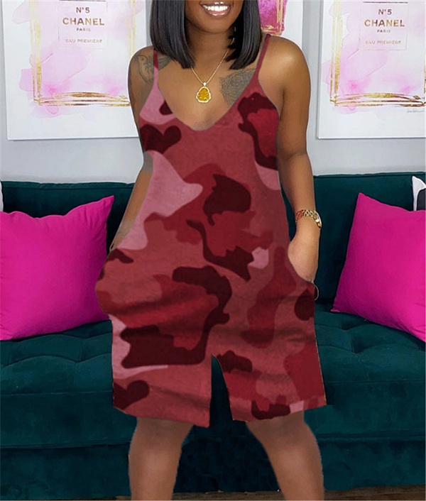 Camo Print Spaghetti Strap Casual Rompers XT-8882