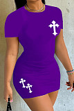Solid Color Short Sleeve O Neck Basic Dresses DN-8050S27