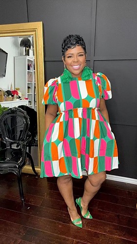 Summer Print Short Sleeve High Waist A-Line Dresses WA-77586