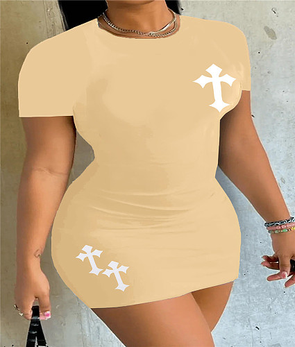 Solid Color Short Sleeve O Neck Basic Dresses DN-8050S27