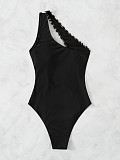 Skew Collar Patchwork Cut Out One Piece Swimsuit XL2243