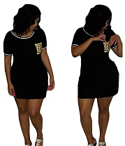 Leopard Pocket Cotton Short Sleeve Casual Dress XING-297