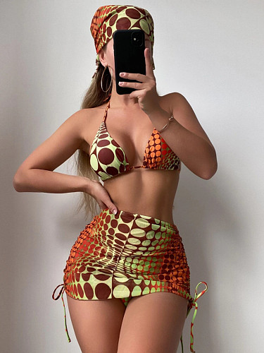 4 Pieces Random Dot Print Halter Bikinis Swimsuit L2304
